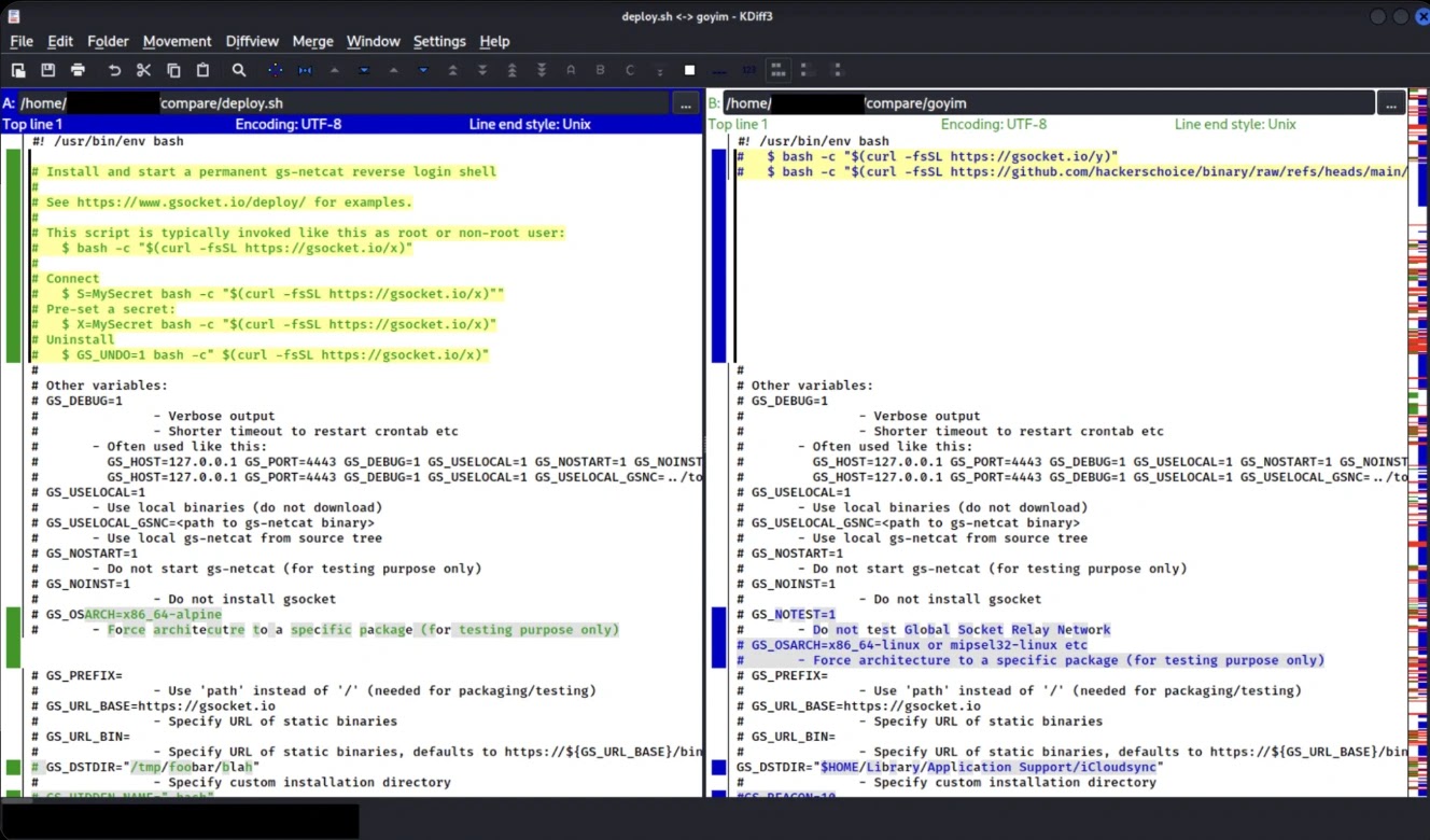 Comparison using kdiff3 tool