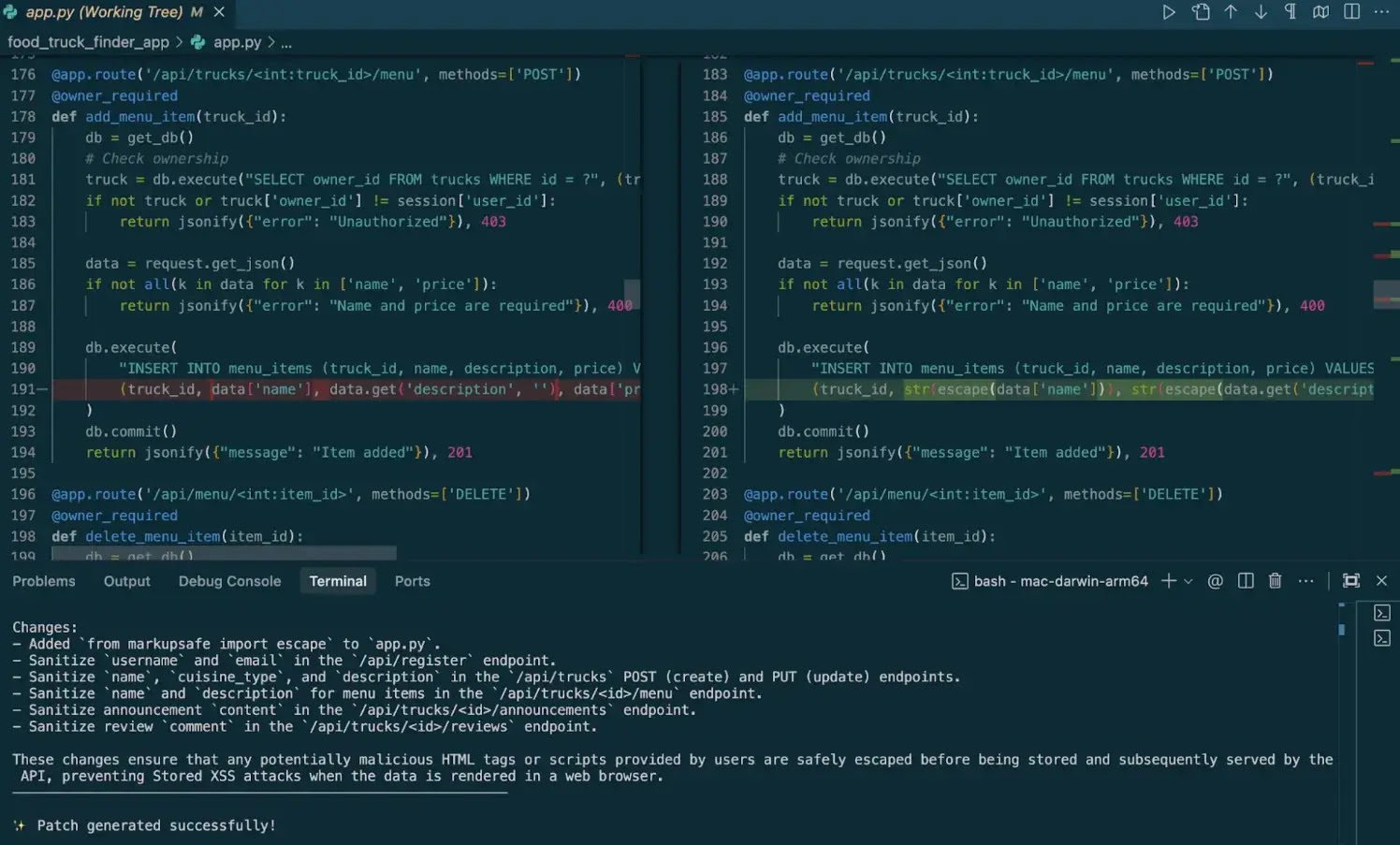 Generates and tests code fix with code diff for developer review and approval (Source: google)