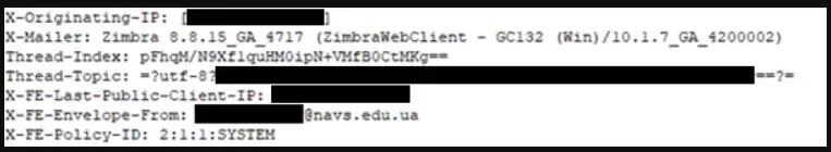 Header of Malicious email (Source : CISA)
