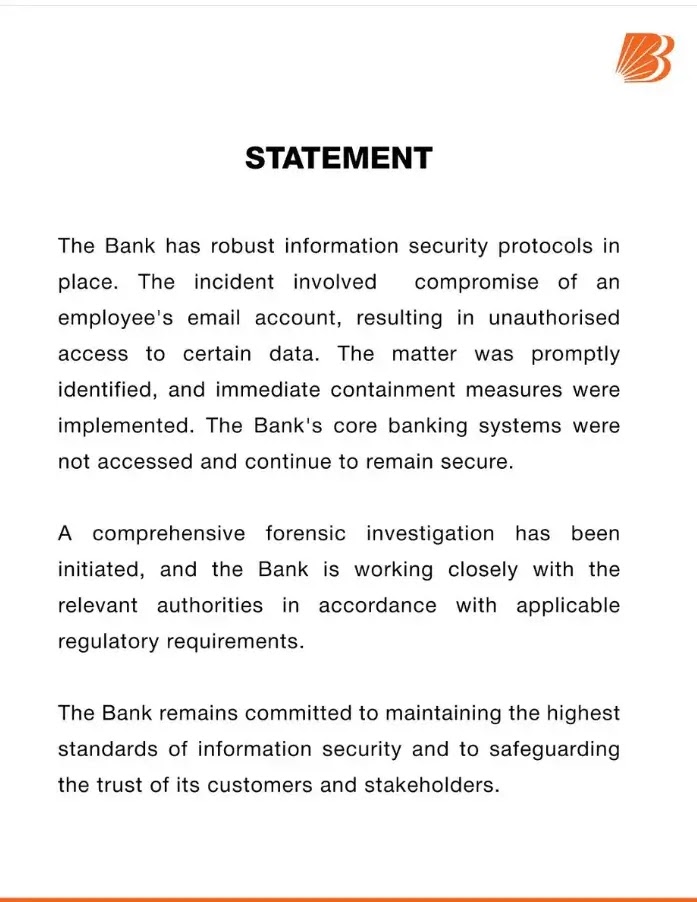 Bank of Baroda Data Breach notification