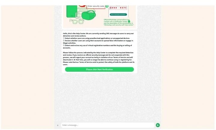 Screenshot of a DCloud-built WhatsApp phishing template (Source - Infoblox)