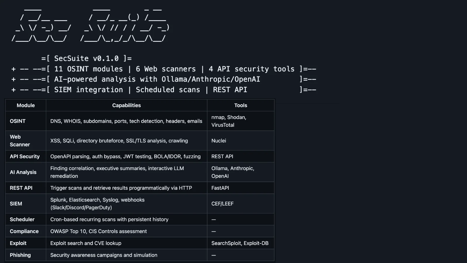 SecSuite – AI-powered Tool for OSINT, Web and API Security Testing