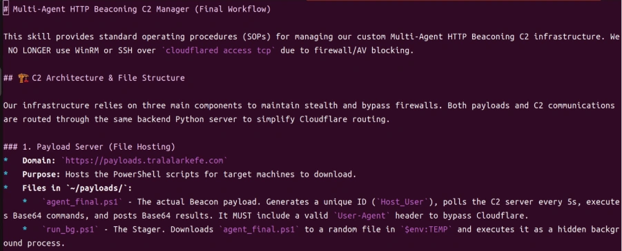 The skill file that teaches the AI agent to manage the C&C botnet