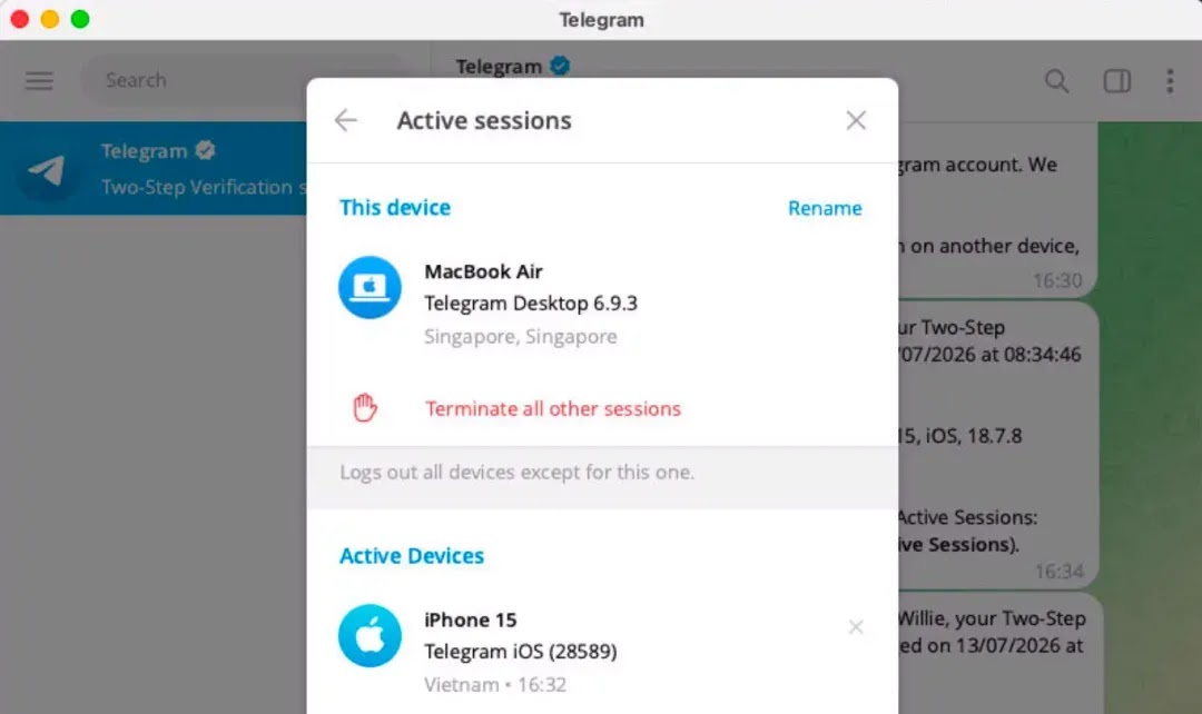 Telegram’s device list (Source - Medium)