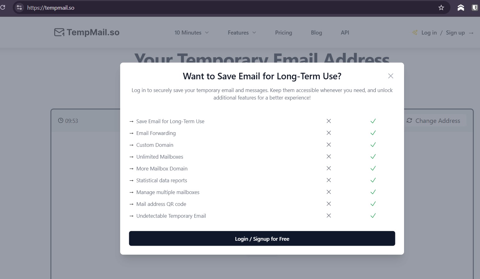 Temporary email service provider tempmail[.]so provides long-term use services (Source - Silent Push)