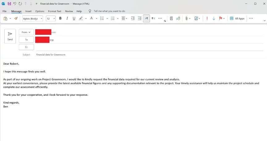 The adversary generates an email with “white-on-white” text (hidden) (Source - Proofpoint)