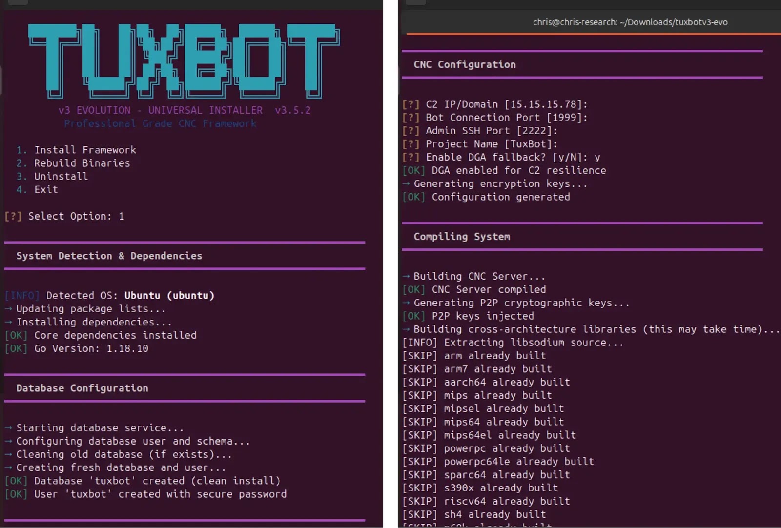 TuxBot interactive setup wizard screens (Source - Unit42)