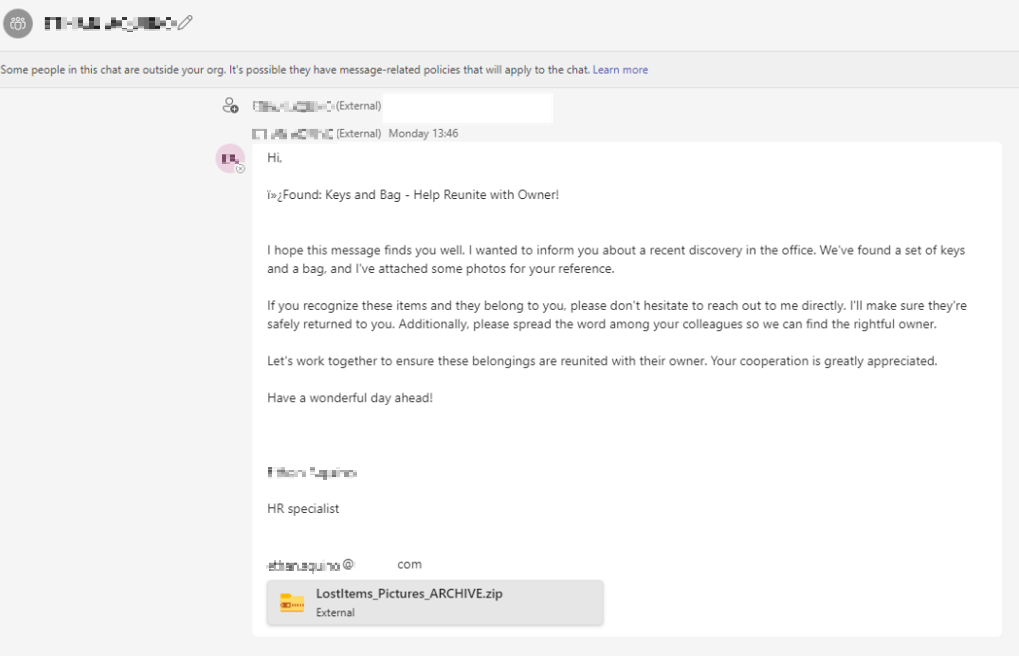 Teams message with a malicious attachment