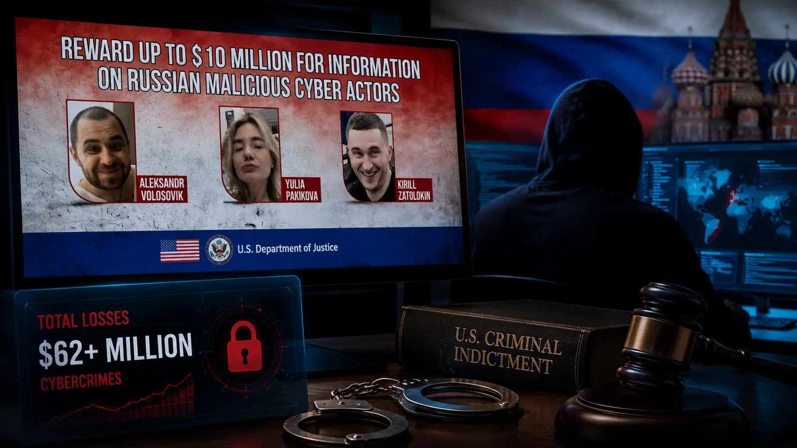 U.S. Prosecutors Charge Russian Trio in Cybercrimes Causing More Than $62 Million in Losses