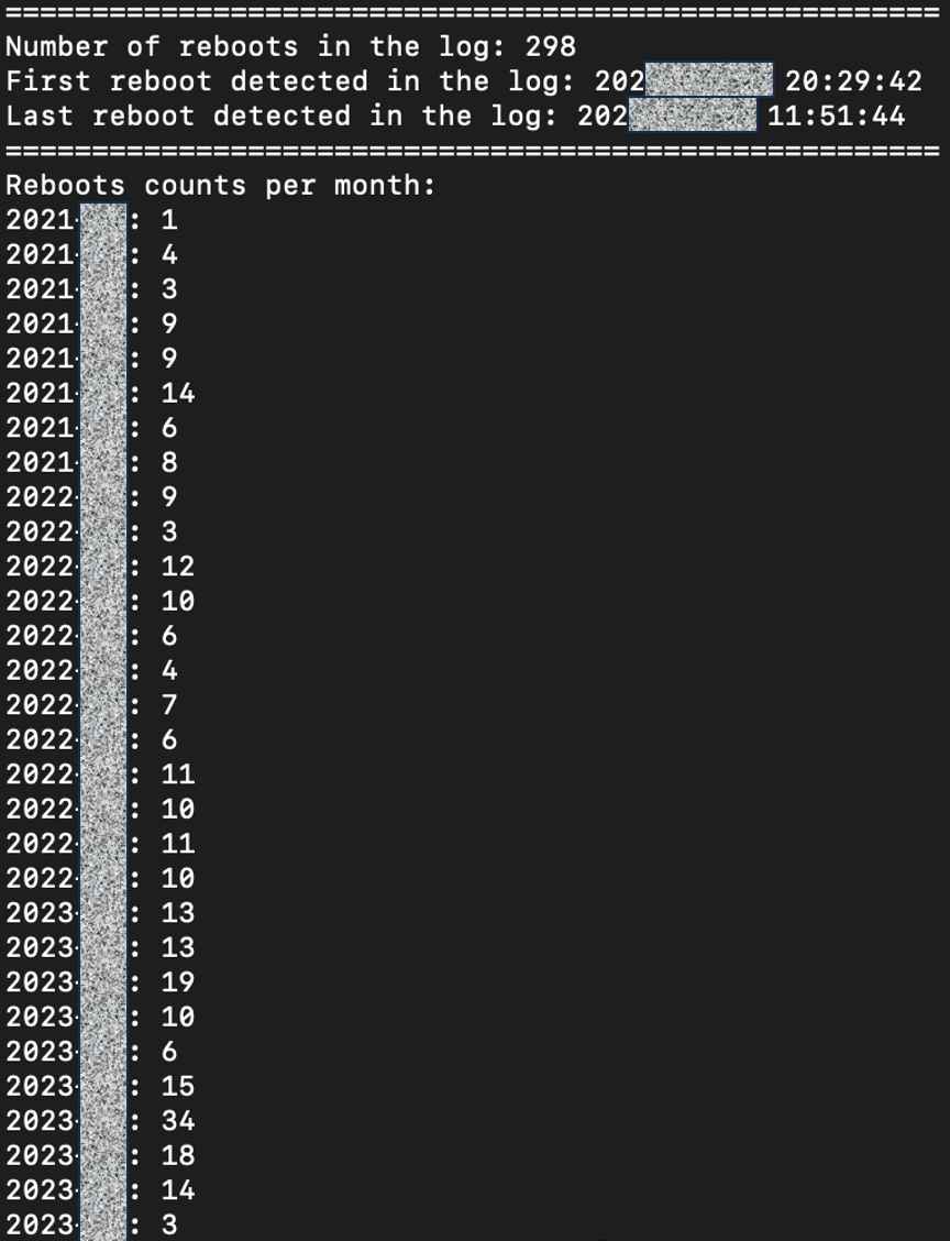 Reboot stats of a target Shutdown.log (Source: Securelist)