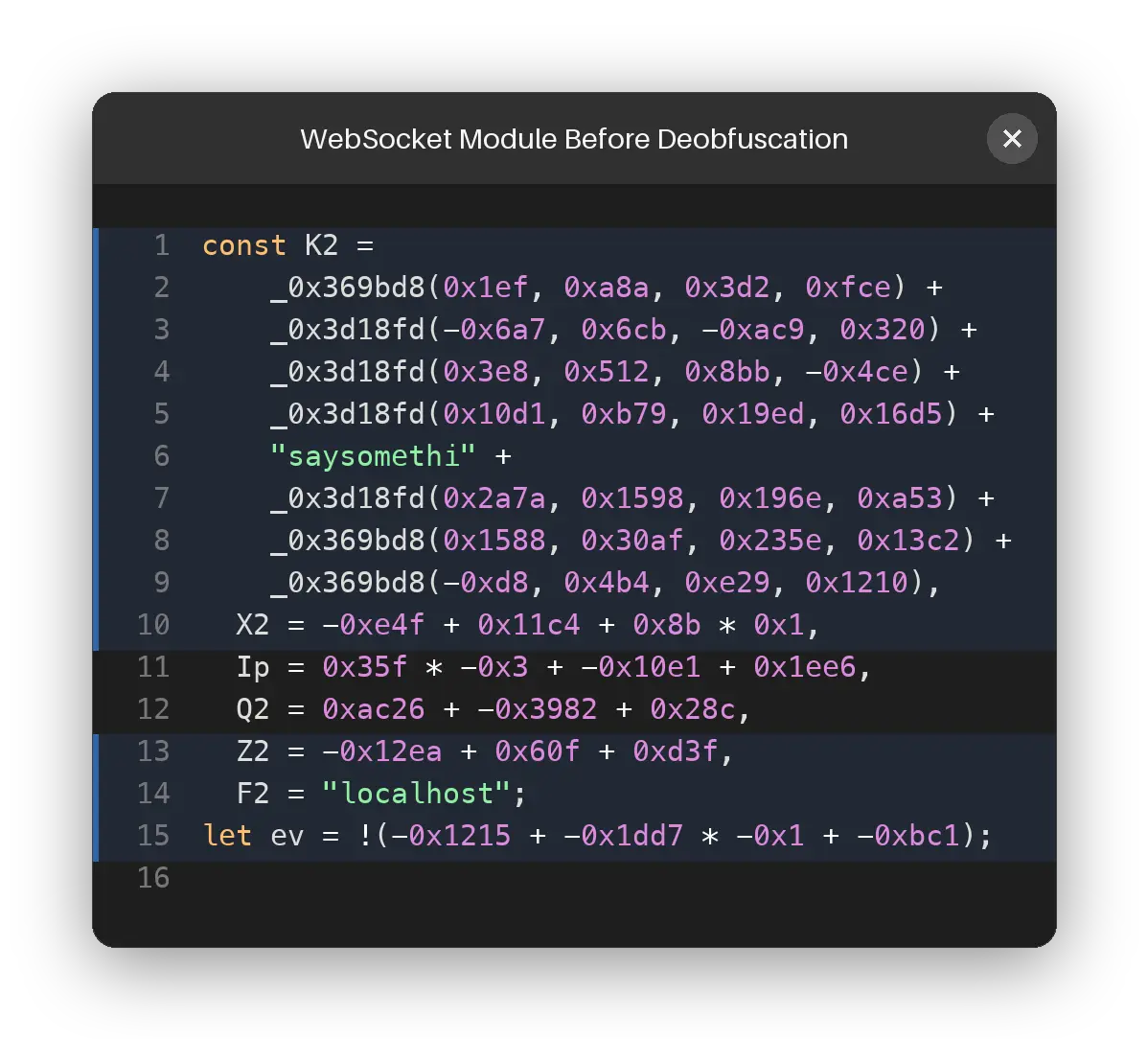 Websocket module before deobfuscation (Source - JFrog)
